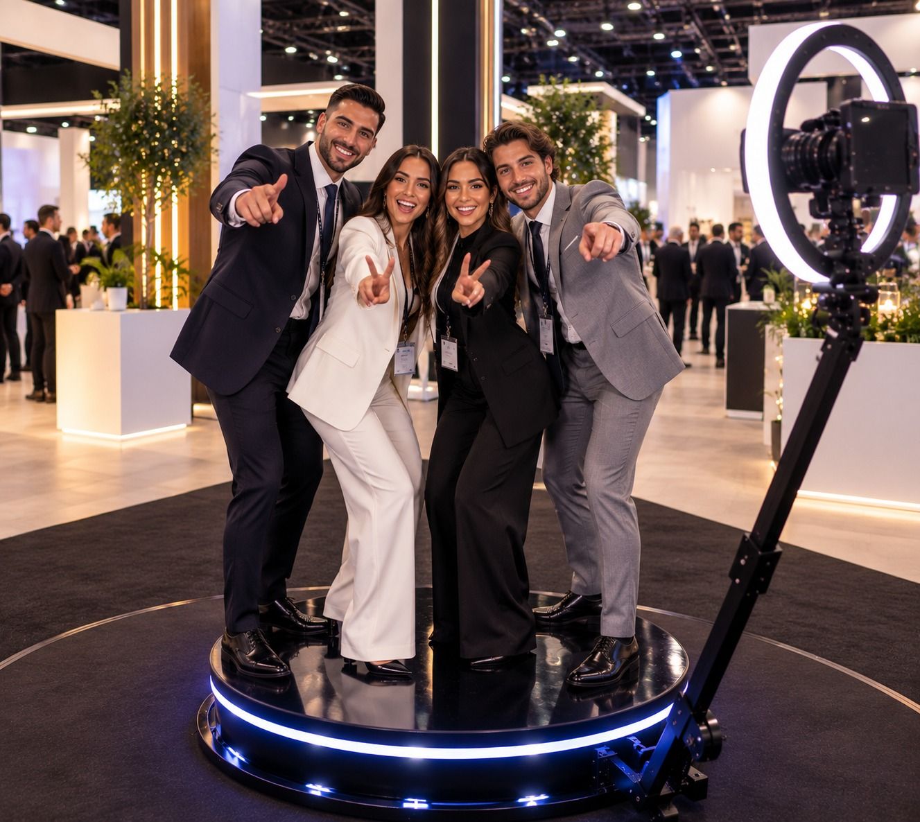 Collega’s poseren samen op de 360° photobooth